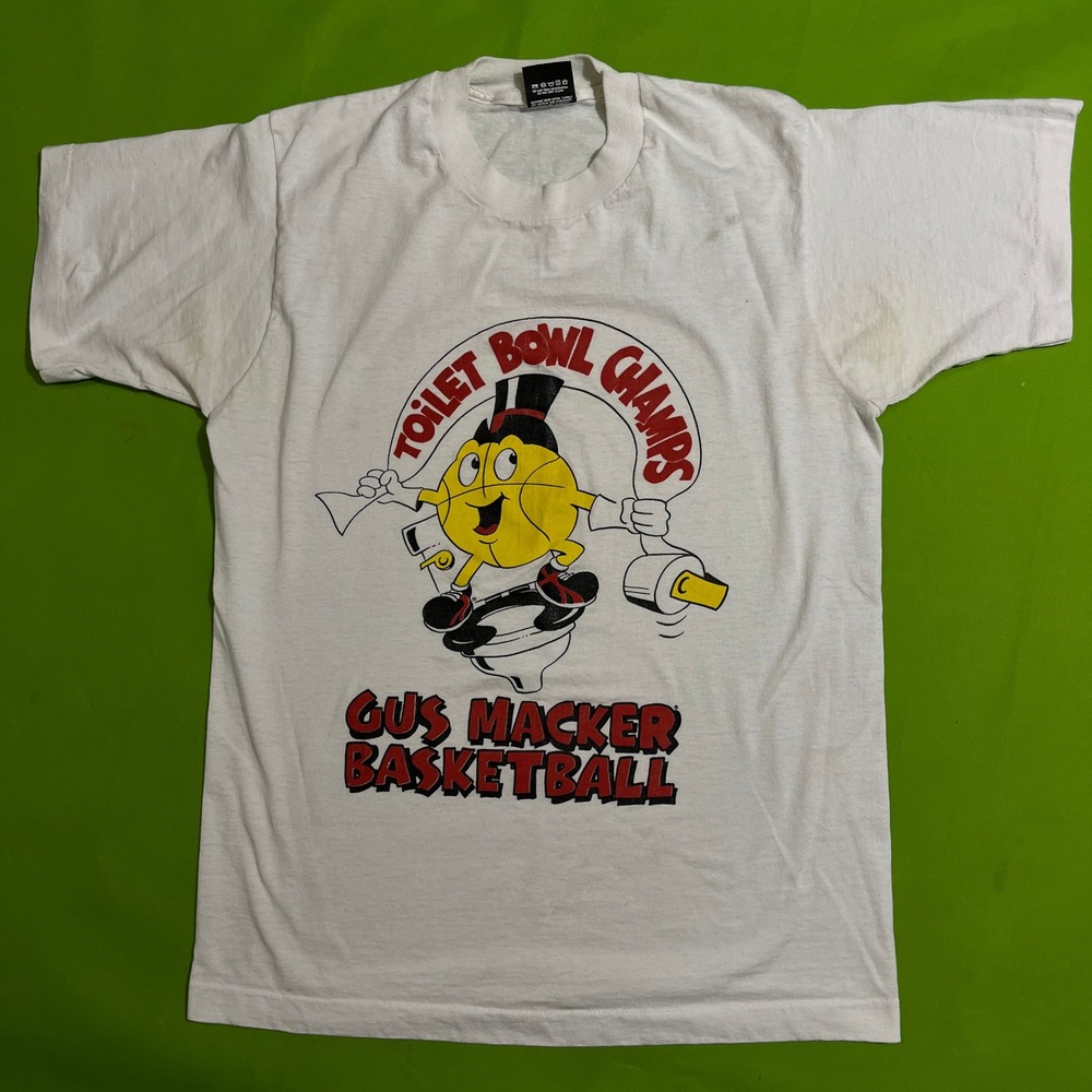 Vintage Gus Macker Basketball Toilet Bowl Champs Shirt White Screen Stars SMALL
